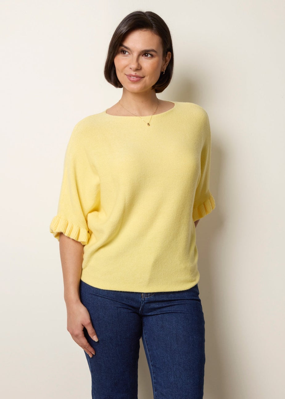 Blue Vanilla Yellow Knitted Frill Sleeve Batwing Jumper