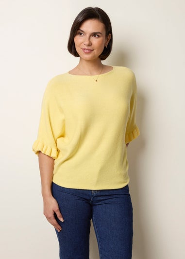 Blue Vanilla Yellow Knitted Frill Sleeve Batwing Jumper