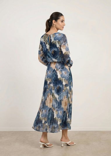 Blue Vanilla Blue Pleated Floral Dress