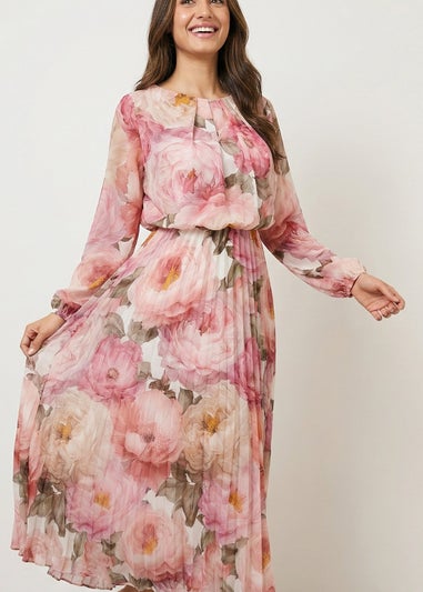 Blue Vanilla Pink Pleated Floral Dress