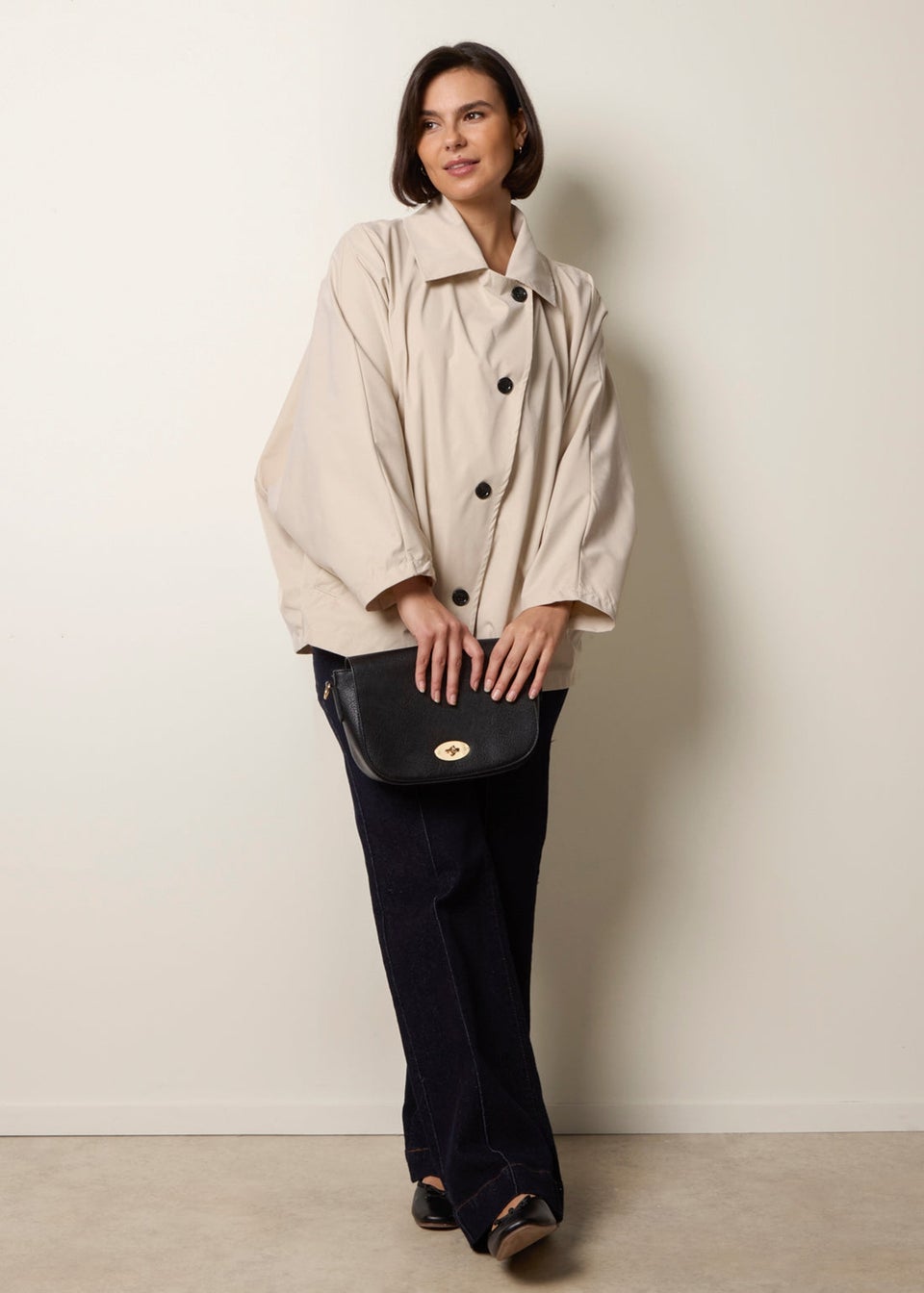 Blue Vanilla Beige Oversized Short Length Trench Coat
