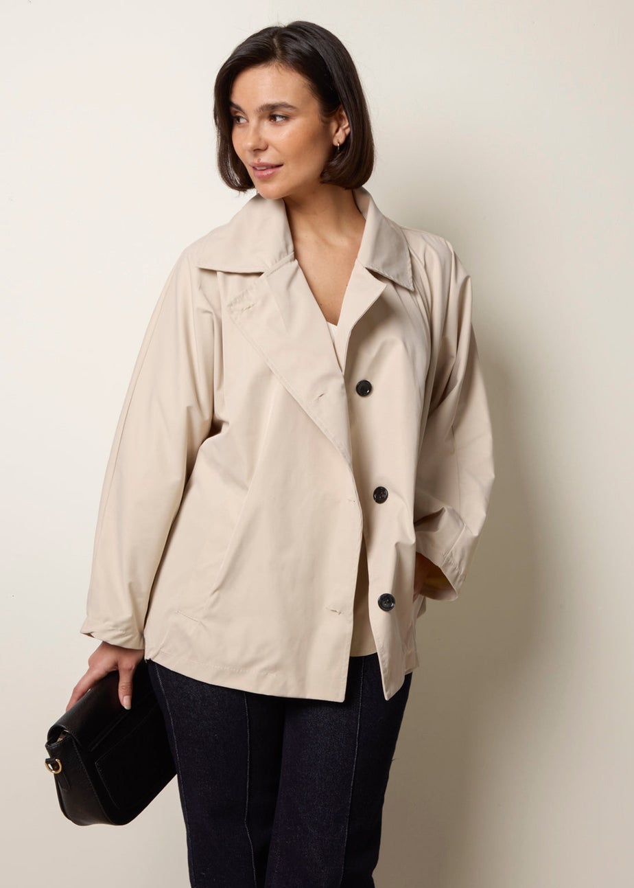Blue Vanilla Beige Oversized Short Length Trench Coat