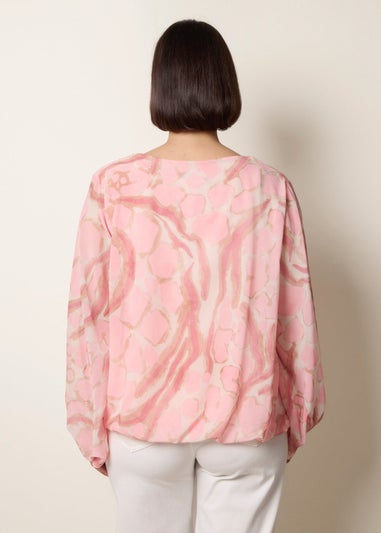 Blue Vanilla Pink Abstract Print V Neck Puffball Top