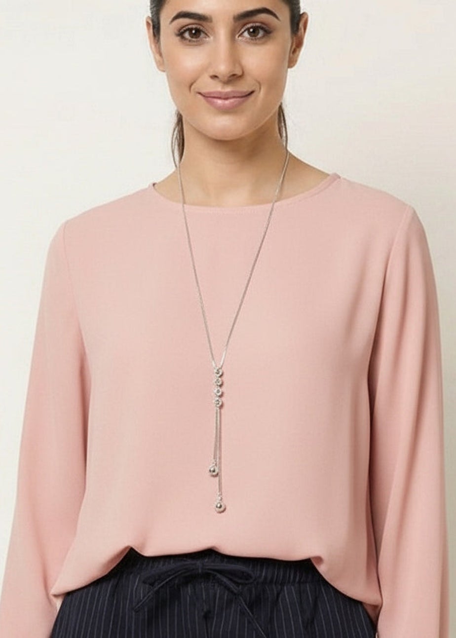 Blue Vanilla Pink Long Sleeve Pleated Top