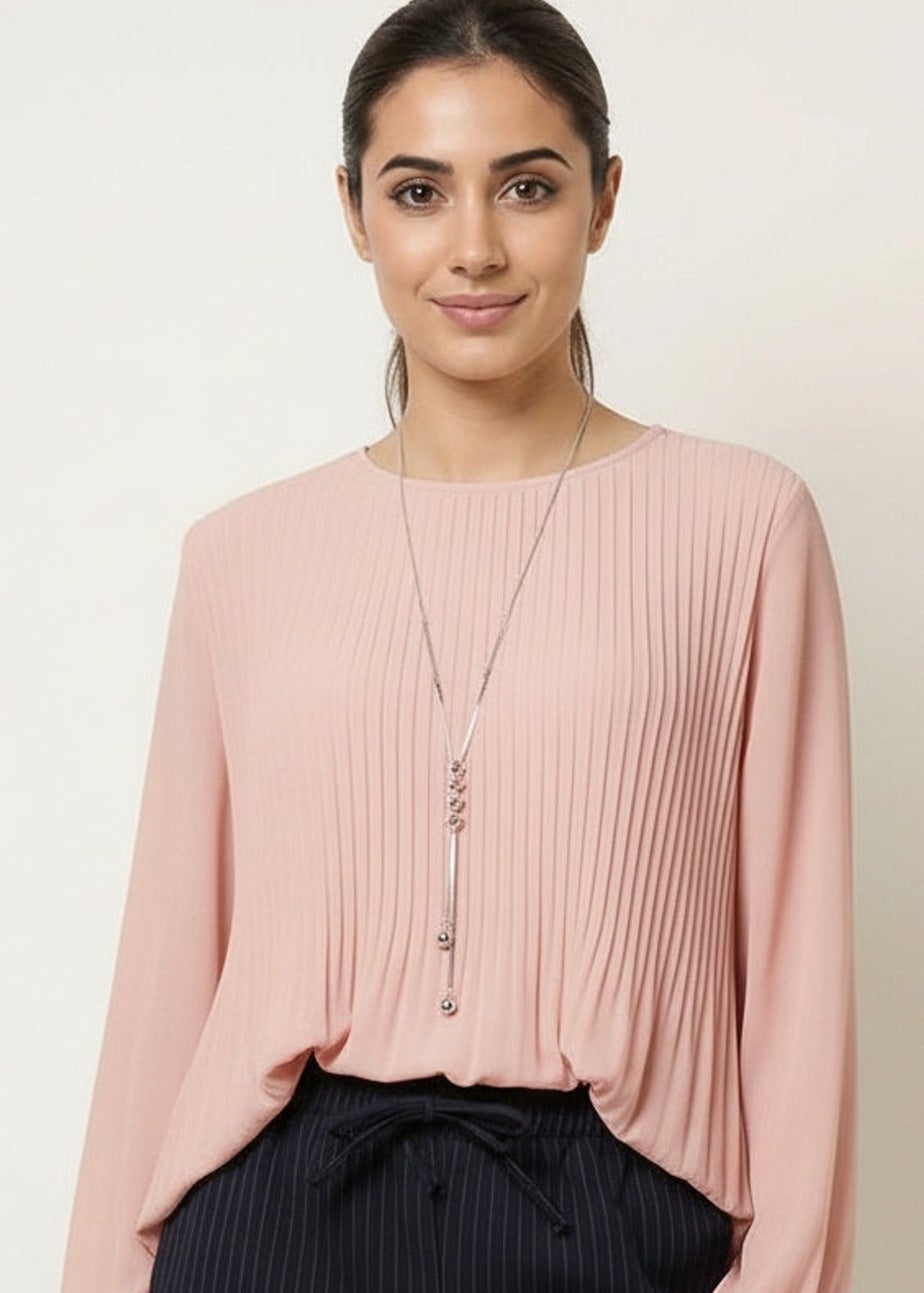 Blue Vanilla Pink Long Sleeve Pleated Top