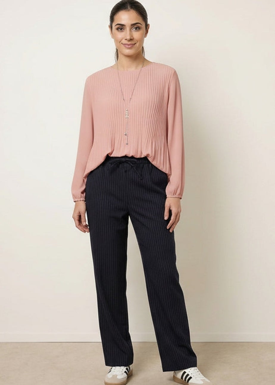 Blue Vanilla Pink Long Sleeve Pleated Top