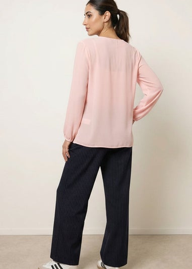 Blue Vanilla Pink Long Sleeve Pleated Top
