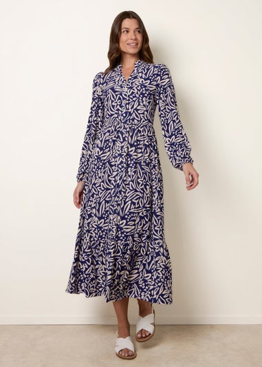 Blue Vanilla Navy Button Front Collared Midi Dress