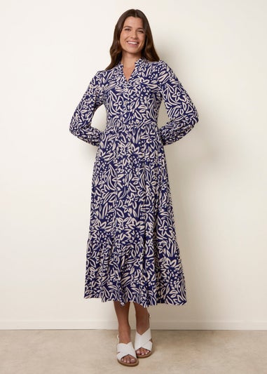 Blue Vanilla Navy Button Front Collared Midi Dress
