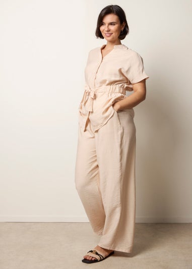 Blue Vanilla Beige Two Piece Belted Co-Ord Set