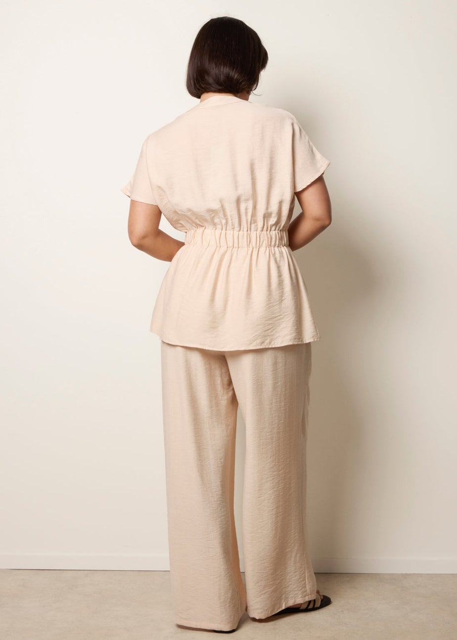 Blue Vanilla Beige Two Piece Belted Co-Ord Set