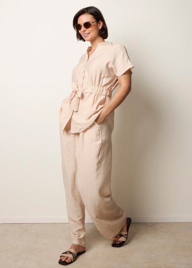 Blue Vanilla Beige Two Piece Belted Co-Ord Set