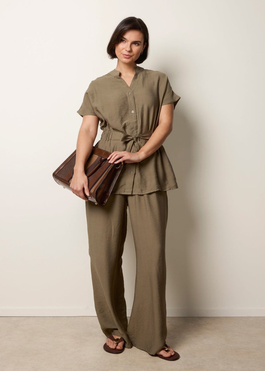 Blue Vanilla Khaki Two Piece Belted Co-Ord Set