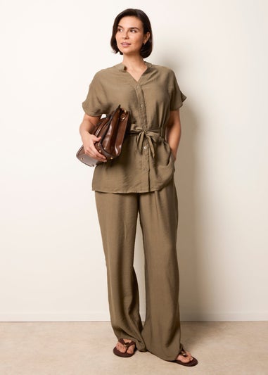 Blue Vanilla Khaki Two Piece Belted Co-Ord Set