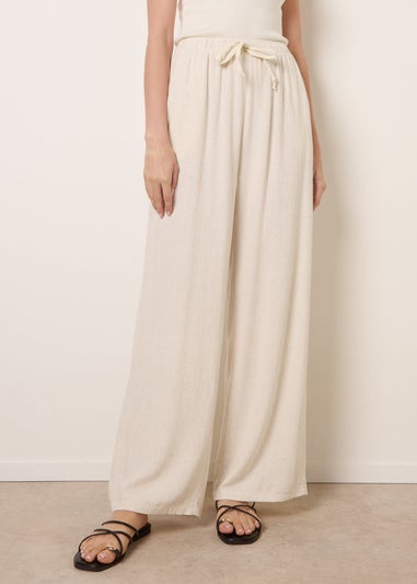 Blue Vanilla Cream Linen-Blend Drawstring Trousers