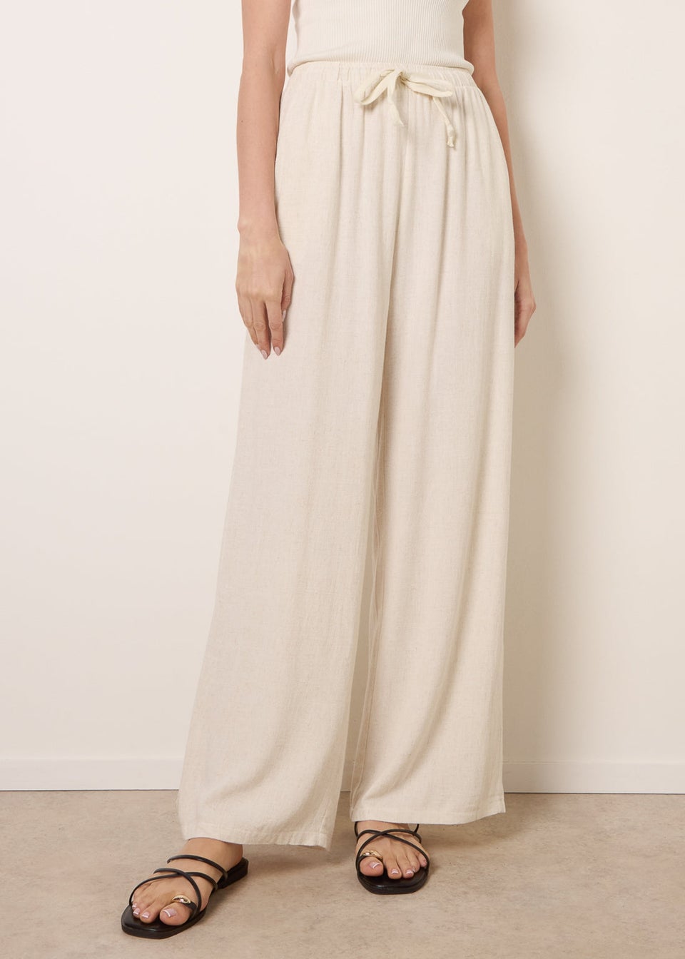 Blue Vanilla Cream Linen-Blend Drawstring Trousers