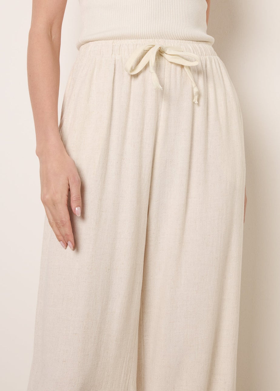Blue Vanilla Cream Linen-Blend Drawstring Trousers