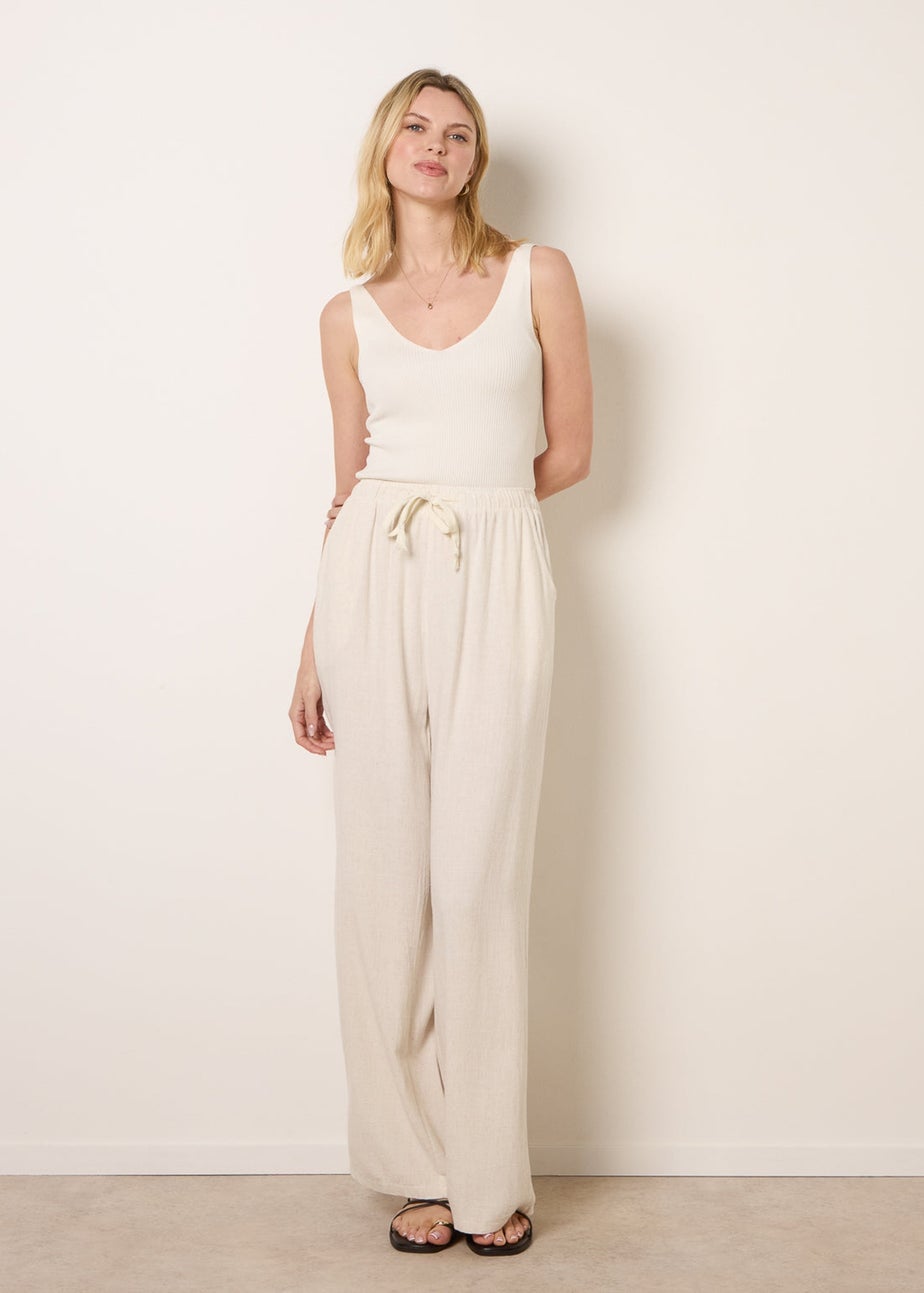 Blue Vanilla Cream Linen-Blend Drawstring Trousers