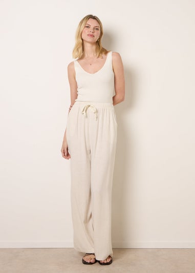 Blue Vanilla Cream Linen-Blend Drawstring Trousers