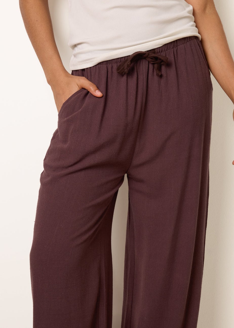 Blue Vanilla Brown Linen-Blend Drawstring Trousers