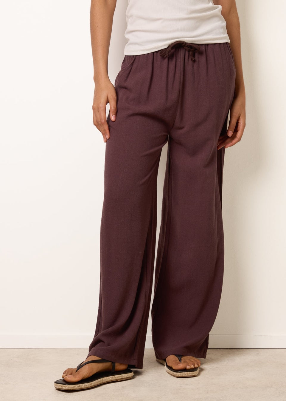 Blue Vanilla Brown Linen-Blend Drawstring Trousers