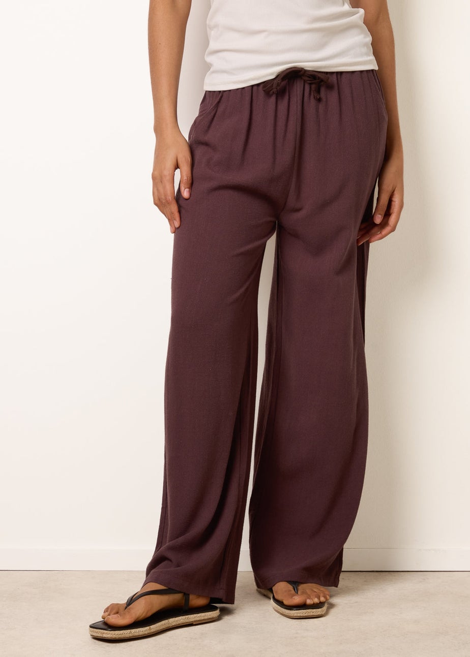 Blue Vanilla Brown Linen-Blend Drawstring Trousers