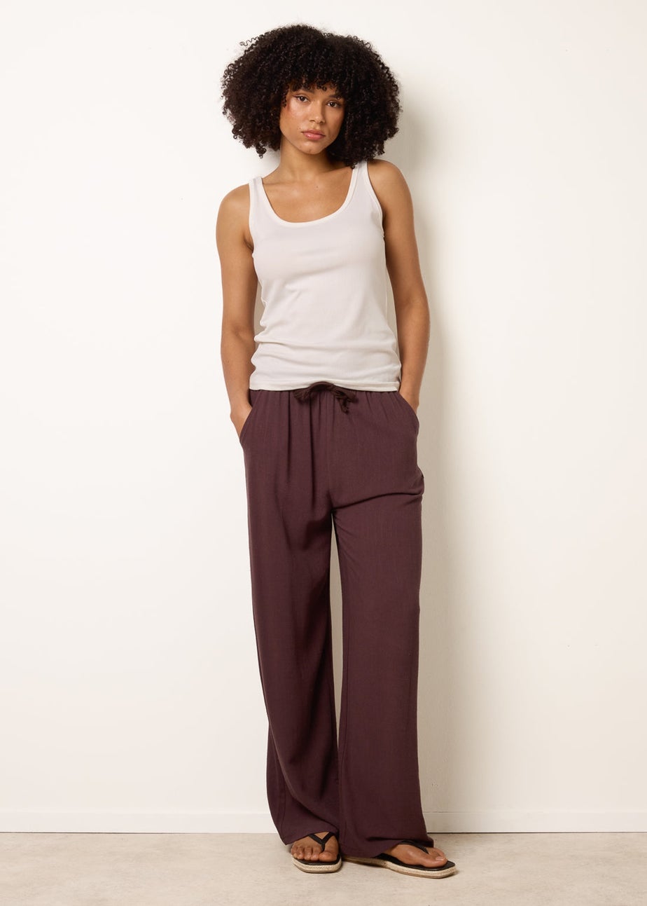 Blue Vanilla Brown Linen-Blend Drawstring Trousers
