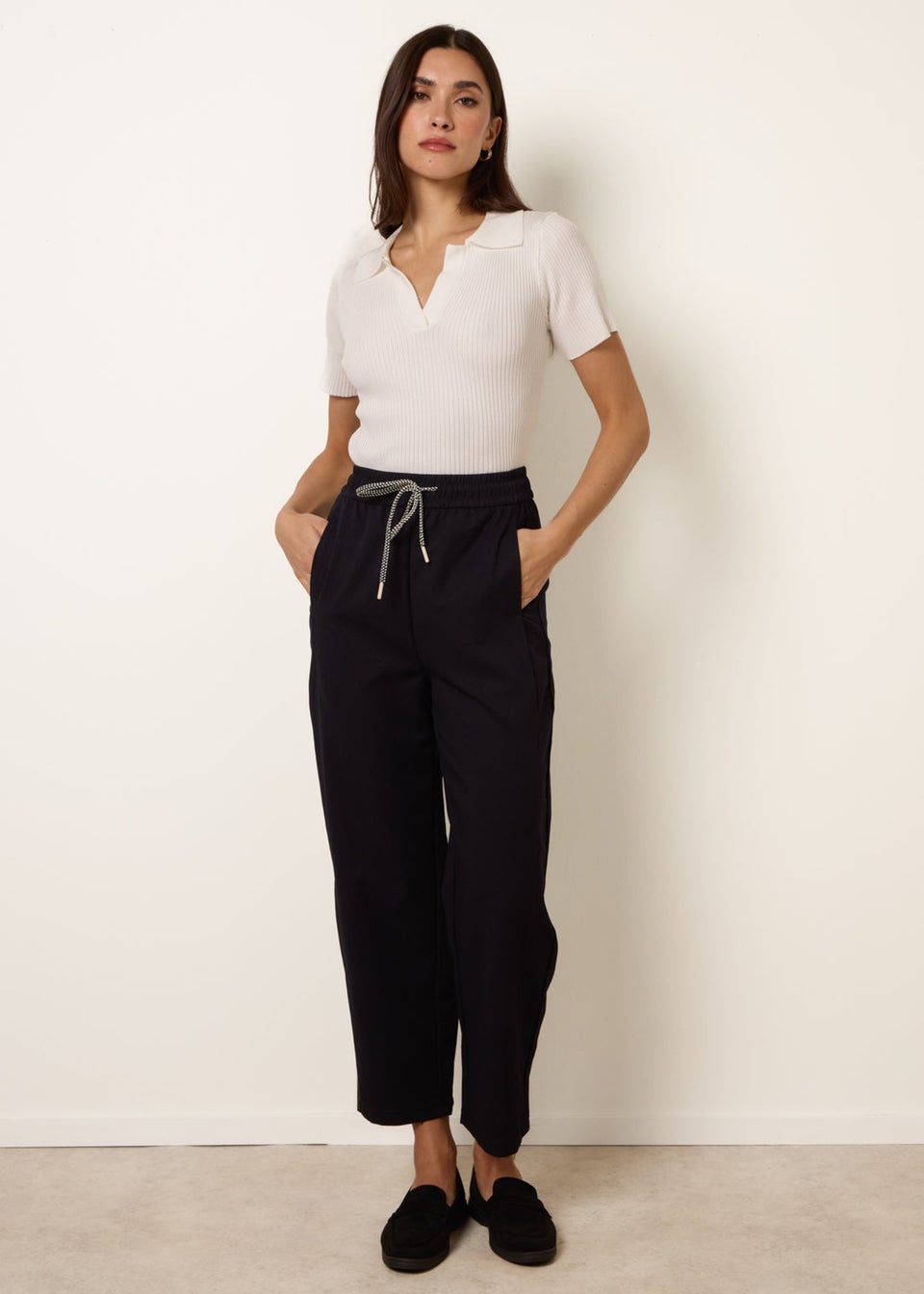 Blue Vanilla Navy Elastic Waist Drawstring Trousers