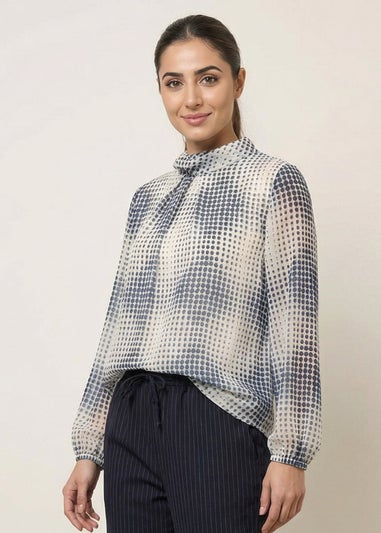 Blue Vanilla Blue Spot Print Puffball Cowl Neck Blouse