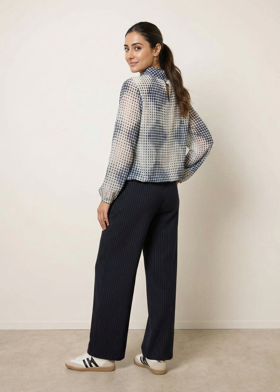 Blue Vanilla Blue Spot Print Puffball Cowl Neck Blouse