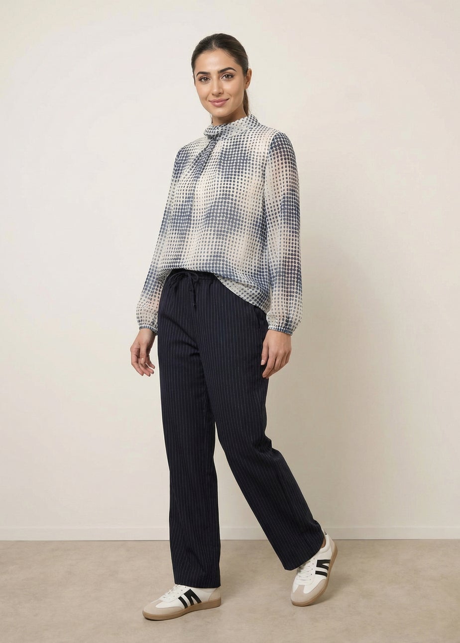 Blue Vanilla Blue Spot Print Puffball Cowl Neck Blouse