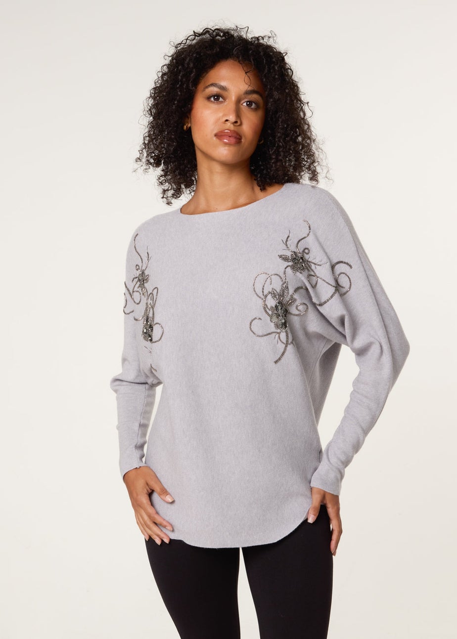 Blue Vanilla Grey Embroidered Long Sleeve Jumper