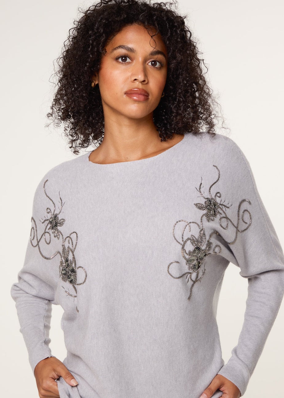 Blue Vanilla Grey Embroidered Long Sleeve Jumper