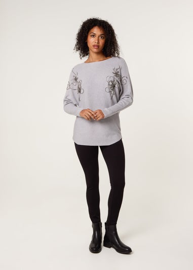 Blue Vanilla Grey Embroidered Long Sleeve Jumper
