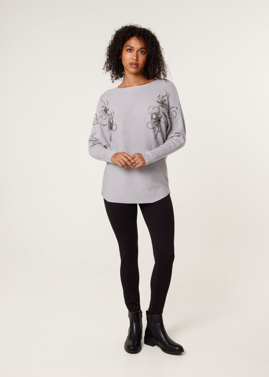 Blue Vanilla Grey Embroidered Long Sleeve Jumper