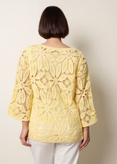 Blue Vanilla Yellow Flower Crochet Long Sleeve Top