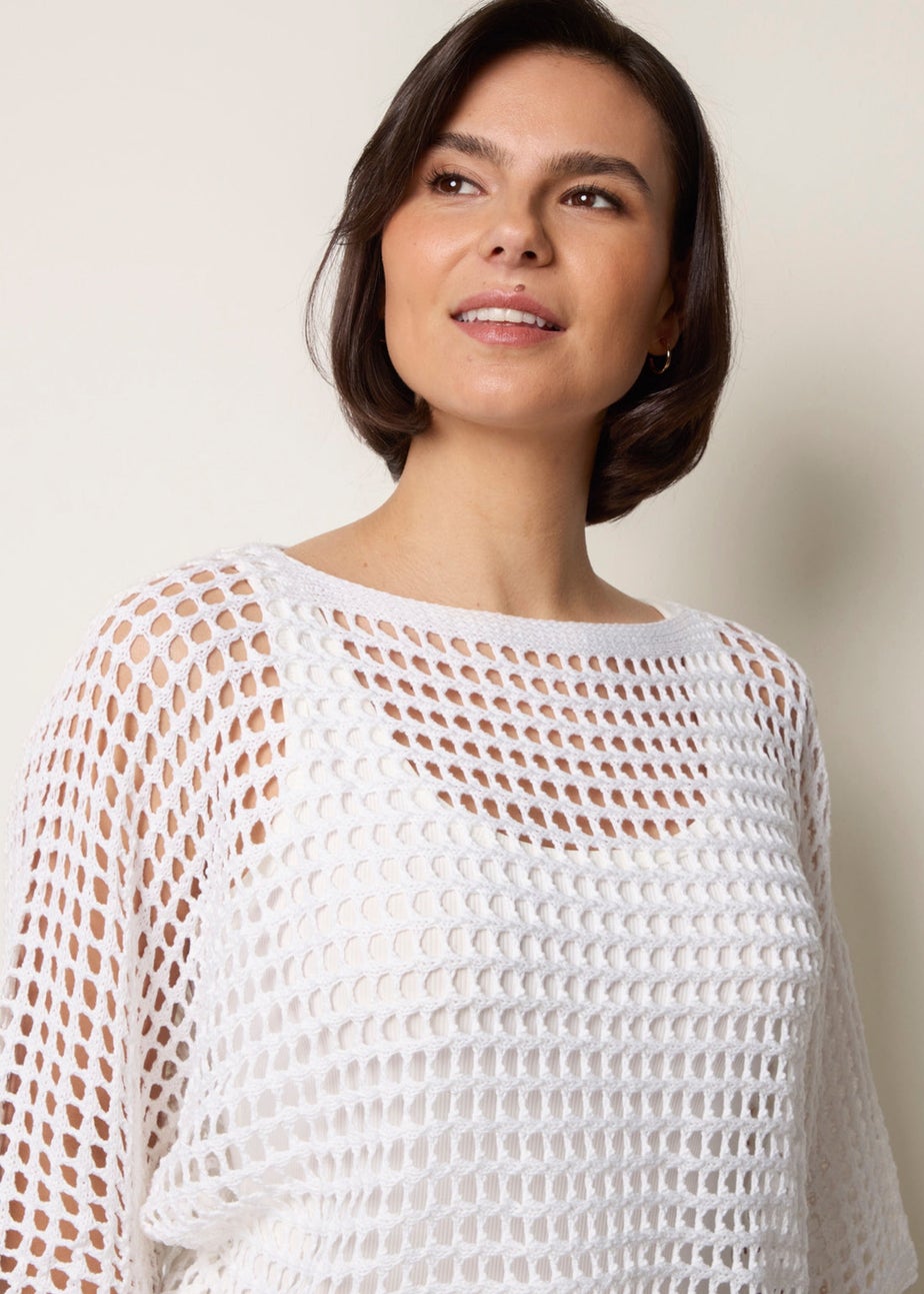 Blue Vanilla Ivory Round Neck Net Top