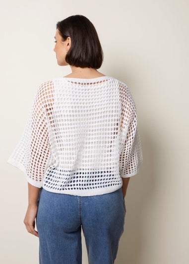 Blue Vanilla Ivory Round Neck Net Top