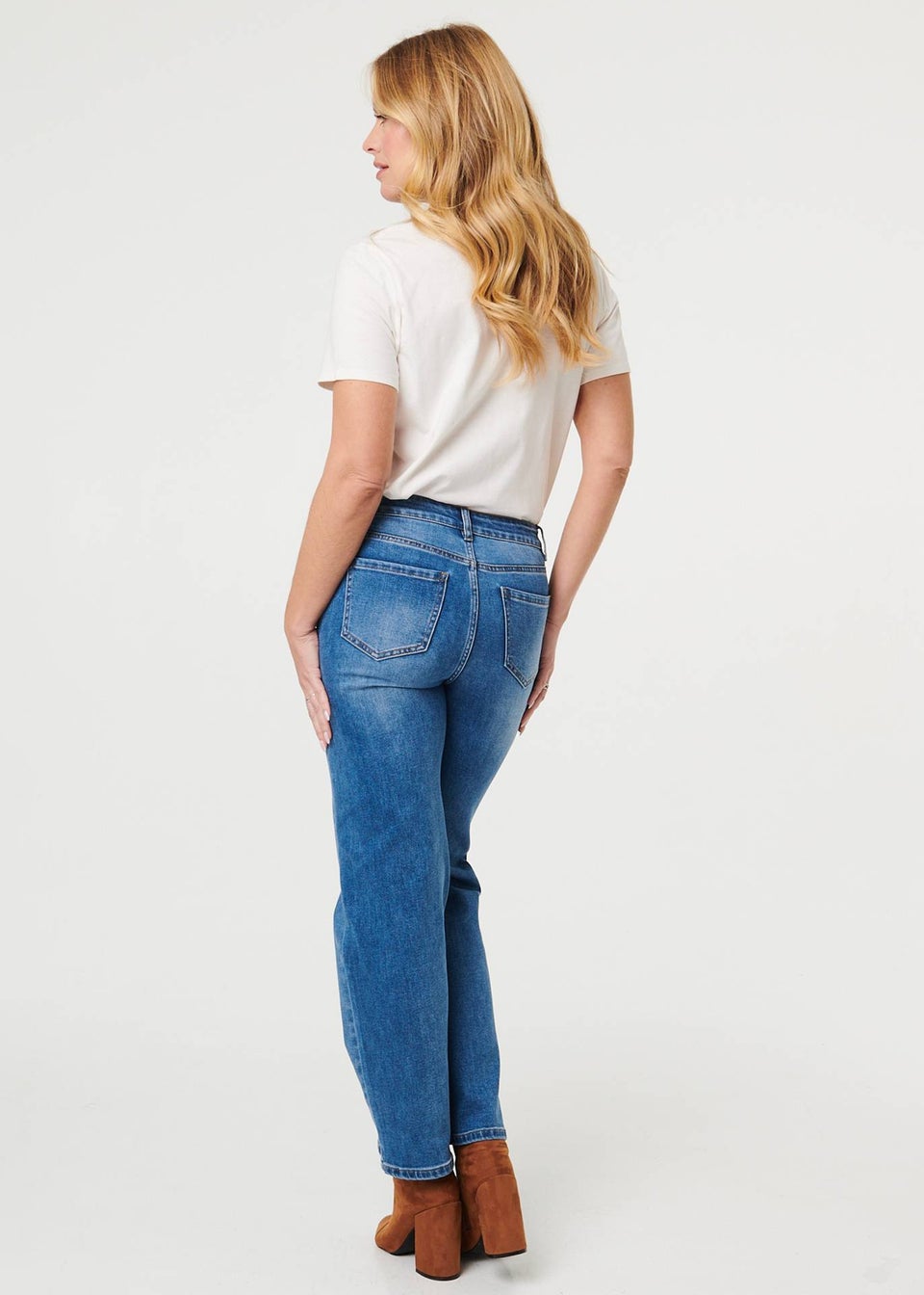 Izabel London Blue Heart Pocket Detail Straight Leg Jeans