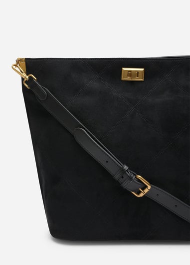 Where's That From Womens Fern Black Suede Shoulder Bag with Turn Lock