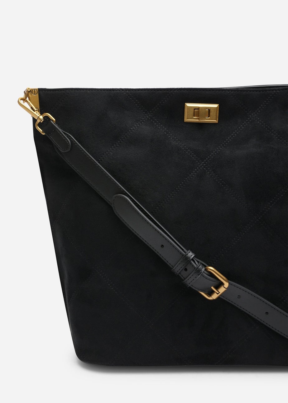 Where's That From Womens Fern Black Suede Shoulder Bag with Turn Lock