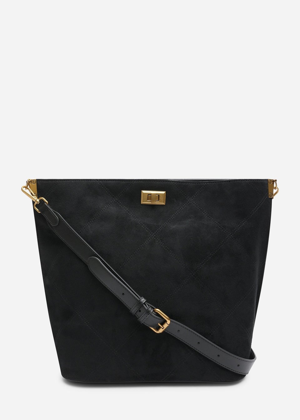 Where's That From Womens Fern Black Suede Shoulder Bag with Turn Lock