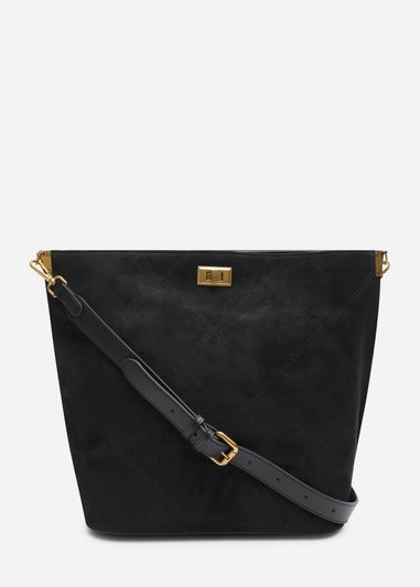 Where's That From Womens Fern Black Suede Shoulder Bag with Turn Lock