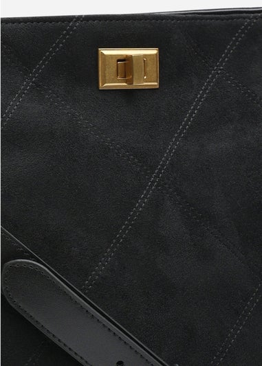 Where's That From Womens Fern Black Suede Shoulder Bag with Turn Lock