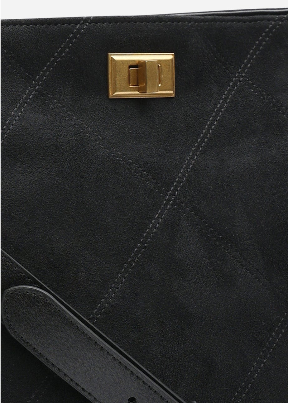 Where's That From Womens Fern Black Suede Shoulder Bag with Turn Lock