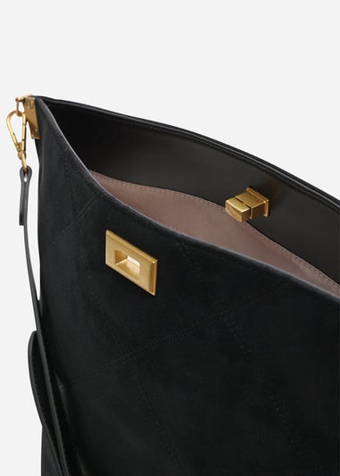 Where's That From Womens Fern Black Suede Shoulder Bag with Turn Lock
