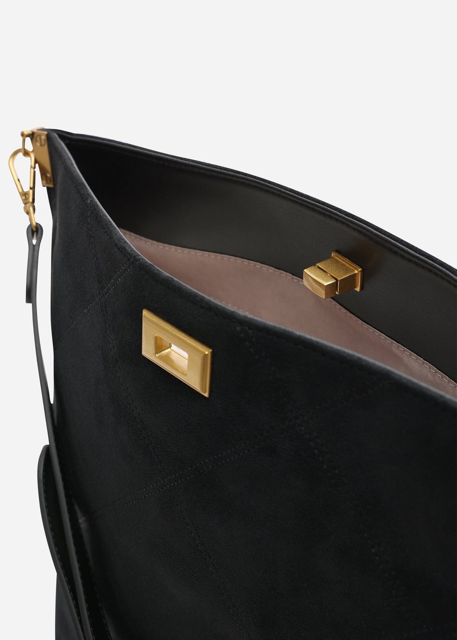 Where's That From Womens Fern Black Suede Shoulder Bag with Turn Lock