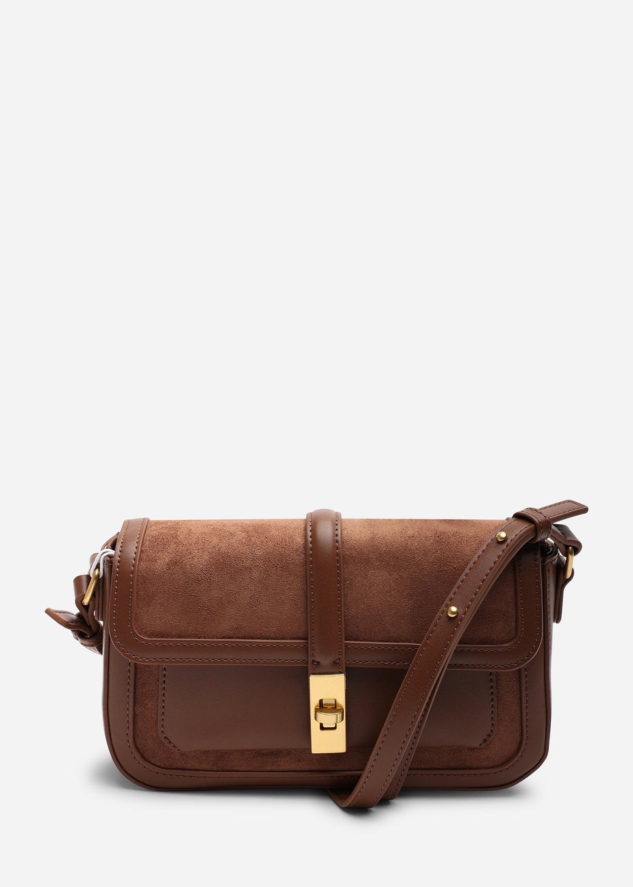 Where's That From Womens Coral Brown Suede Structured Shoulder Bag with Gold Lock