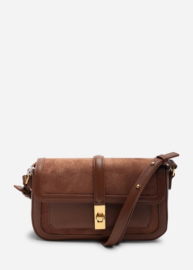 Where's That From Womens Coral Brown Suede Structured Shoulder Bag with Gold Lock