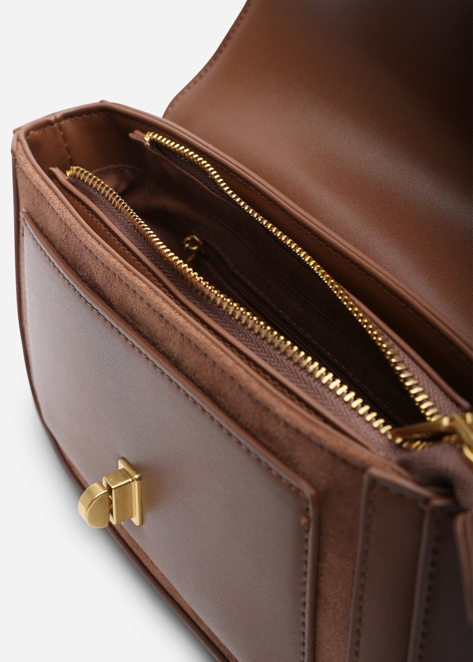 Where's That From Womens Coral Brown Suede Structured Shoulder Bag with Gold Lock